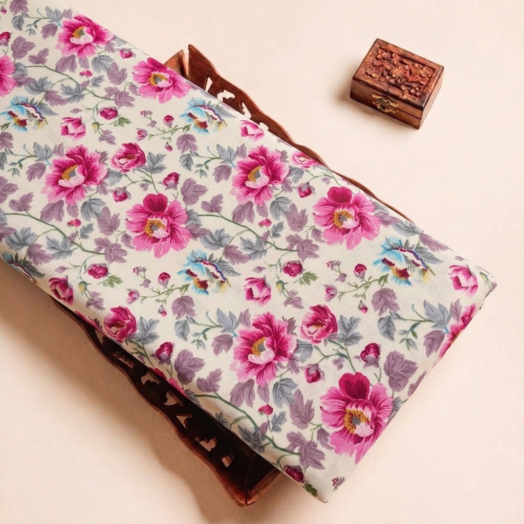 Folded Cream Floral Crepe Fabric Highlighting Texture