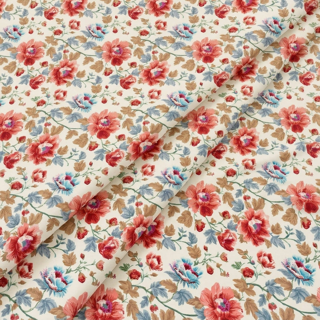 Folded Cream Floral Crepe Fabric