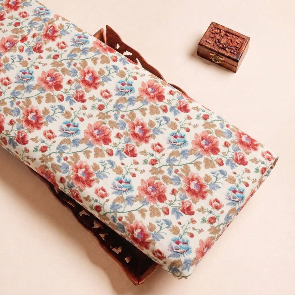 Folded Cream Floral Crepe Fabric Highlighting Texture