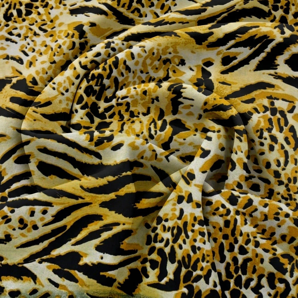 Swirled Yellow Animal Print Crepe Fabric Showing Drape