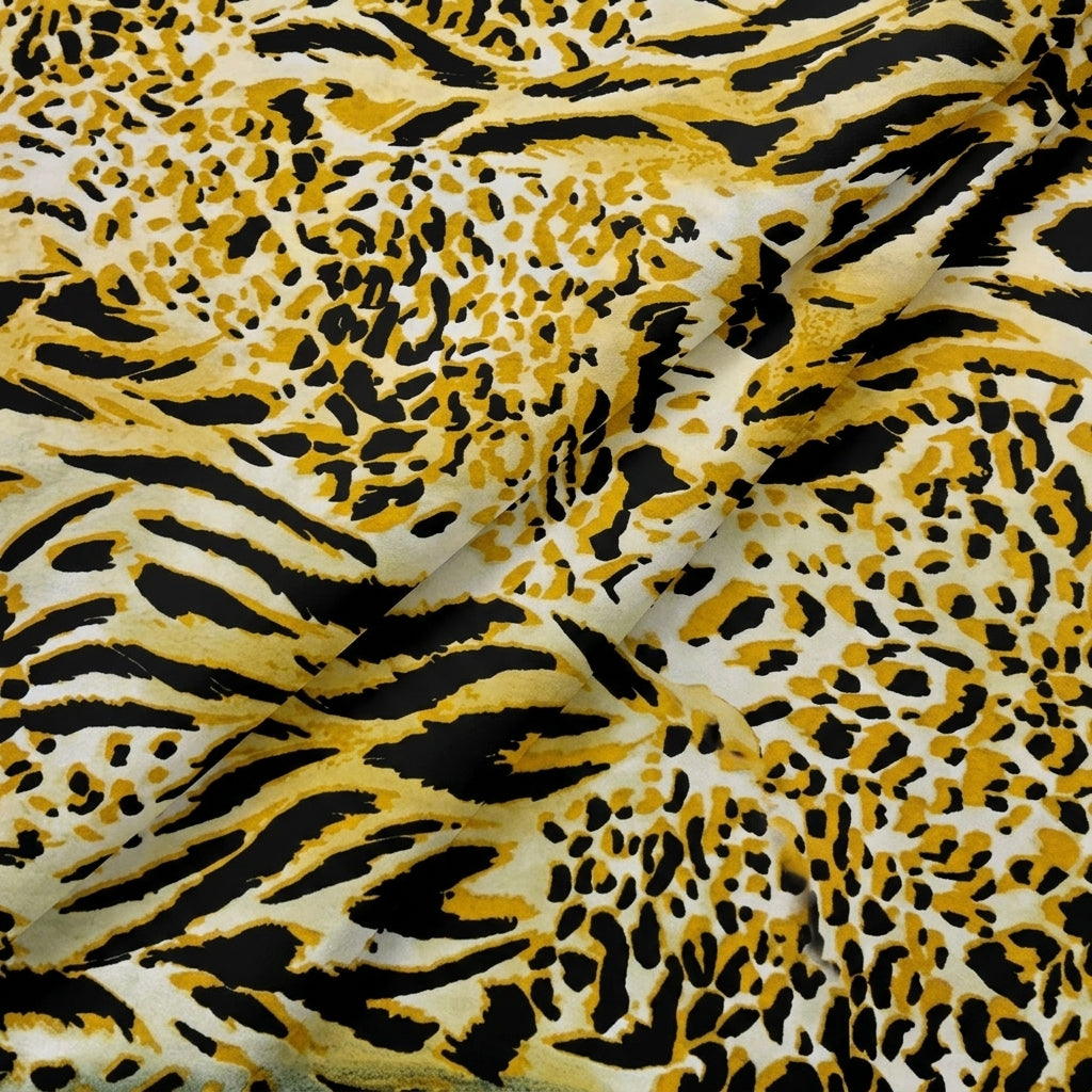 Folded Yellow Animal Print Crepe Fabric