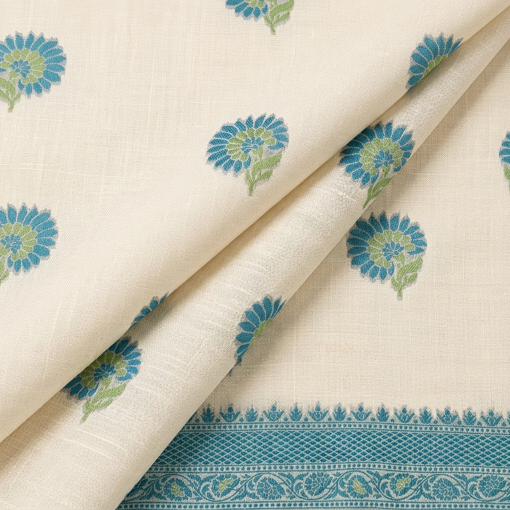 Folded Cream Floral Chanderi Fabric
