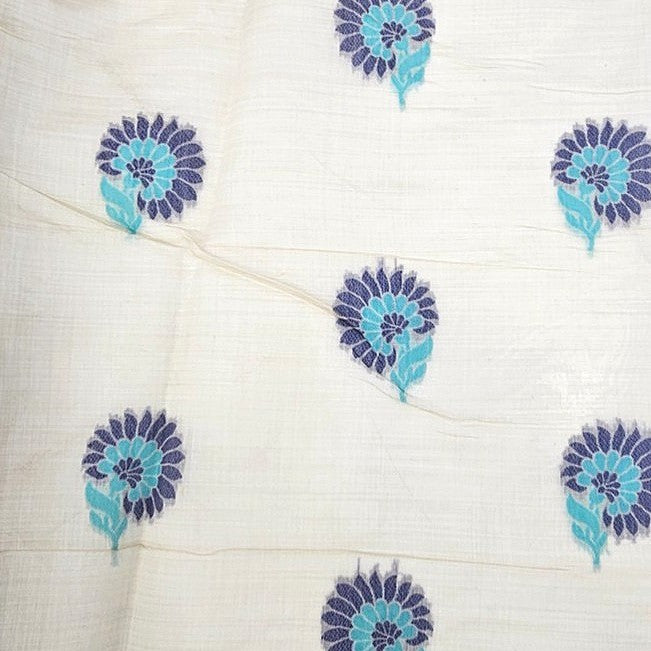Cream Floral Chanderi Fabric, laid flat