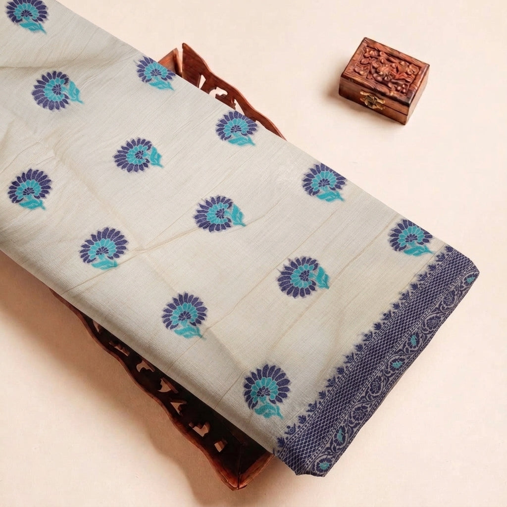Folded Cream Floral Chanderi Fabric Highlighting Texture