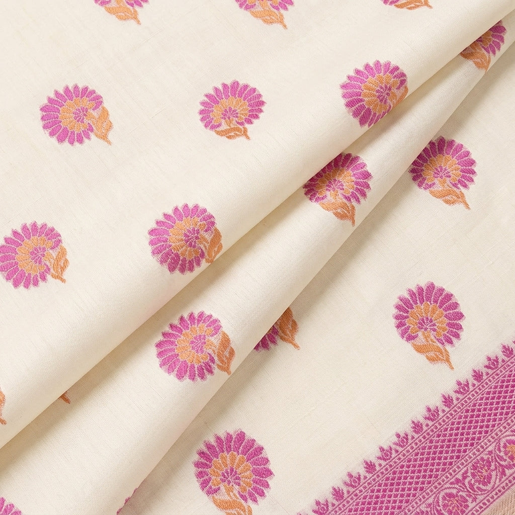 Folded Cream Floral Chanderi Fabric