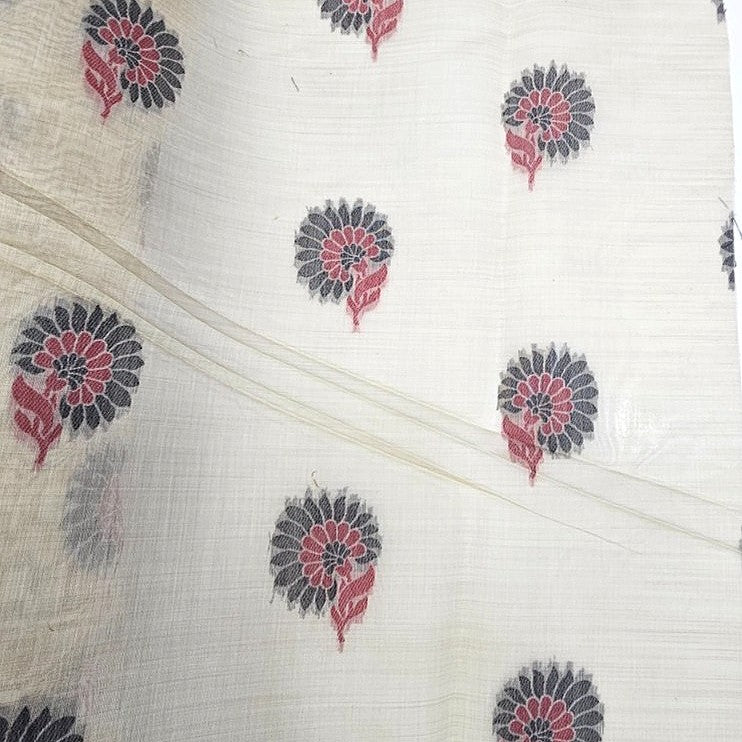 Cream Floral Chanderi Fabric, laid flat