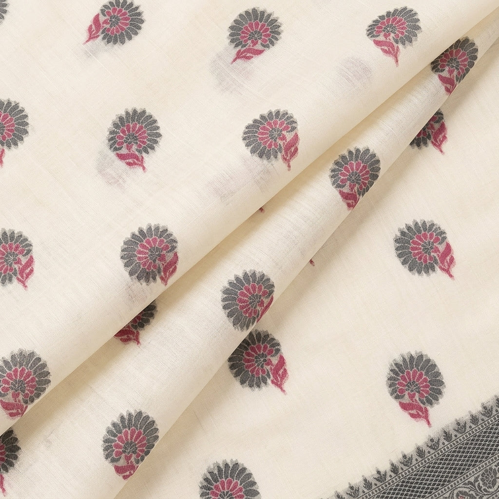 Folded Cream Floral Chanderi Fabric
