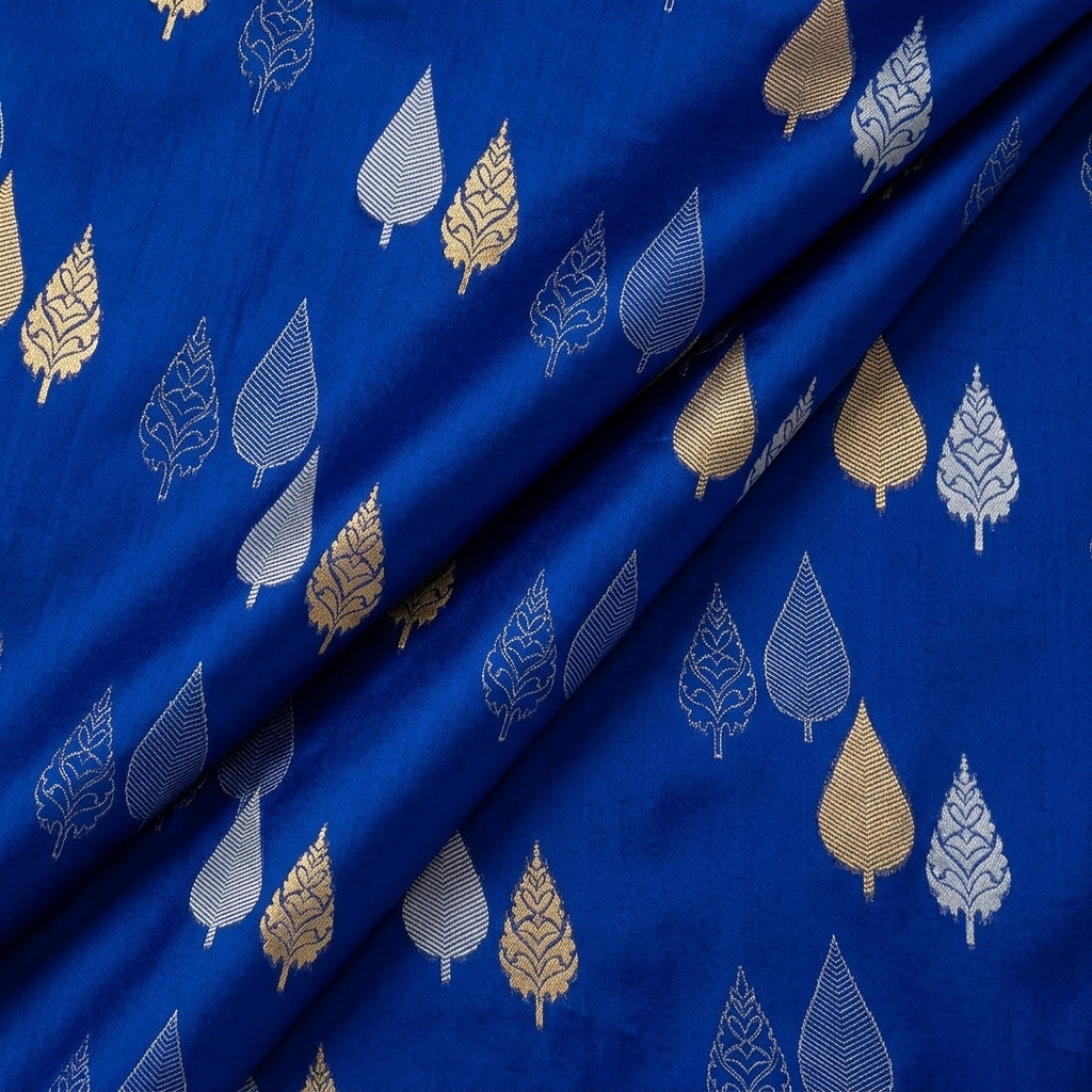 Folded Royal Blue Zari Chanderi Fabric