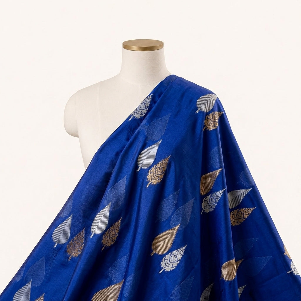 Royal Blue Zari Chanderi Fabric Draped as a saree