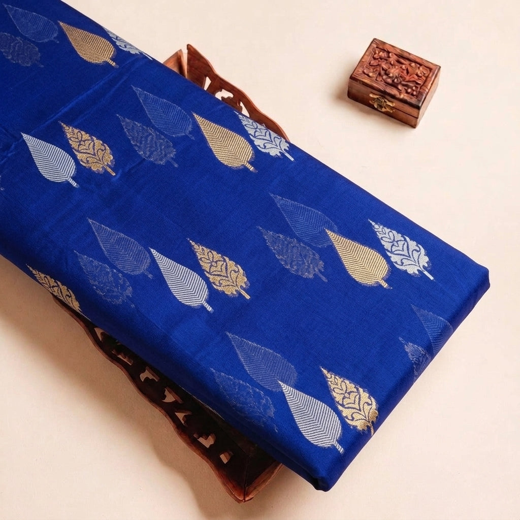 Folded Royal Blue Zari Chanderi Fabric Highlighting Texture
