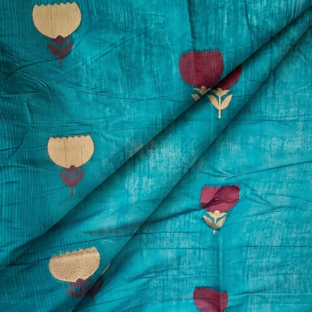 Folded Green Floral Chanderi Fabric