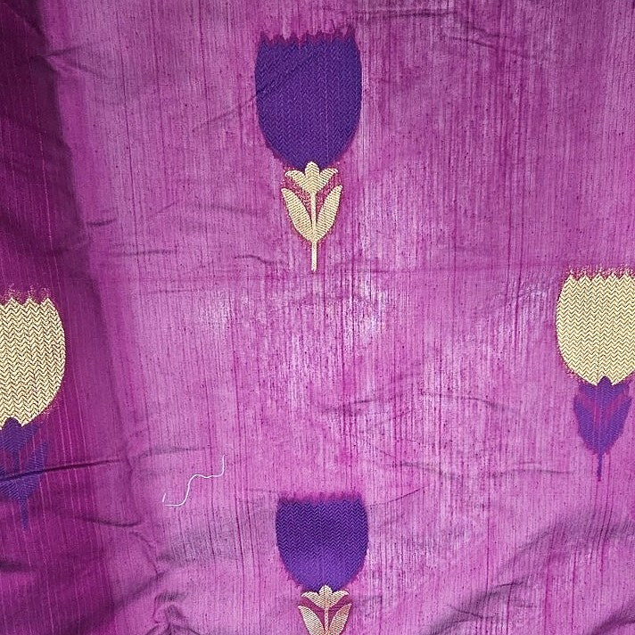 Green Floral Chanderi Fabric, laid flat