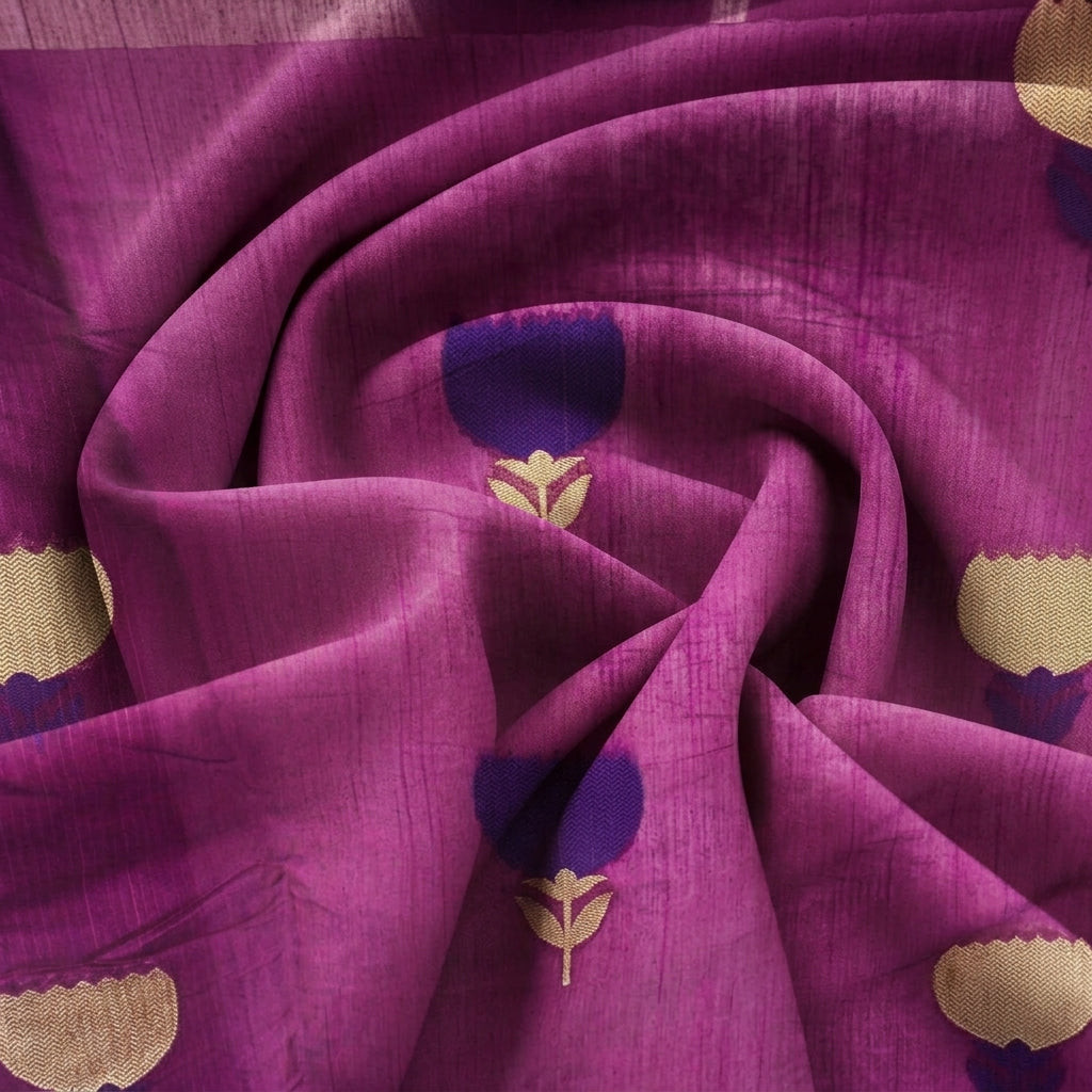 Swirled Green Floral Chanderi Fabric Showing Zari and Drape