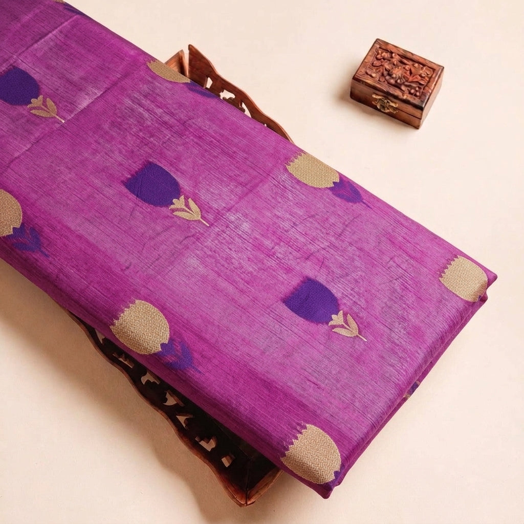 Green Floral Chanderi Fabric, folded