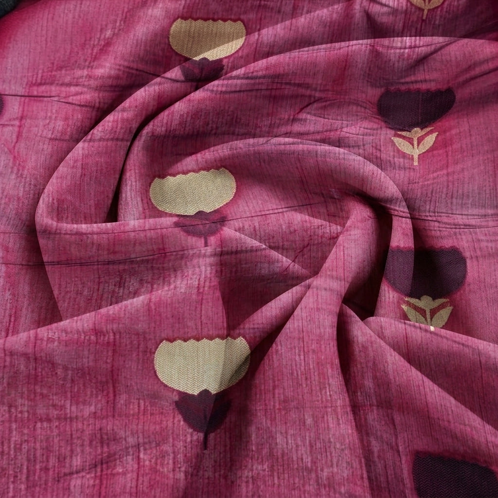 Swirled Green Floral Chanderi Fabric Showing Zari and Drape