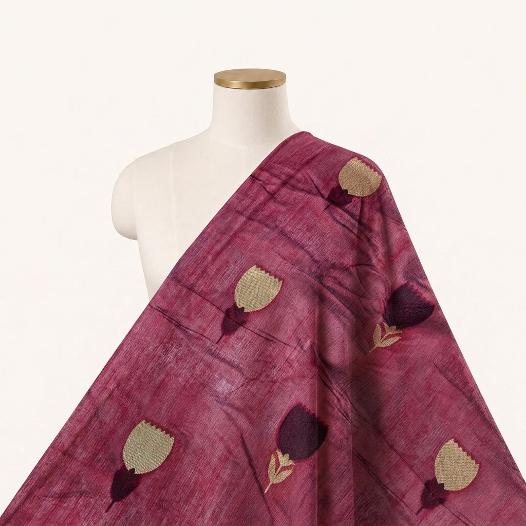 Green Floral Chanderi Fabric Draped as a saree