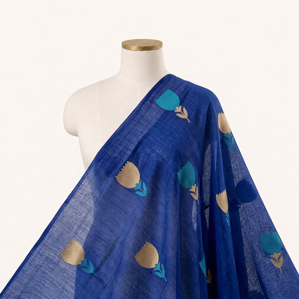 Green Floral Chanderi Fabric Draped as a saree