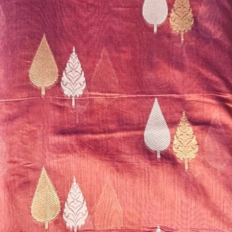 Pink Zari Chanderi Fabric, laid flat