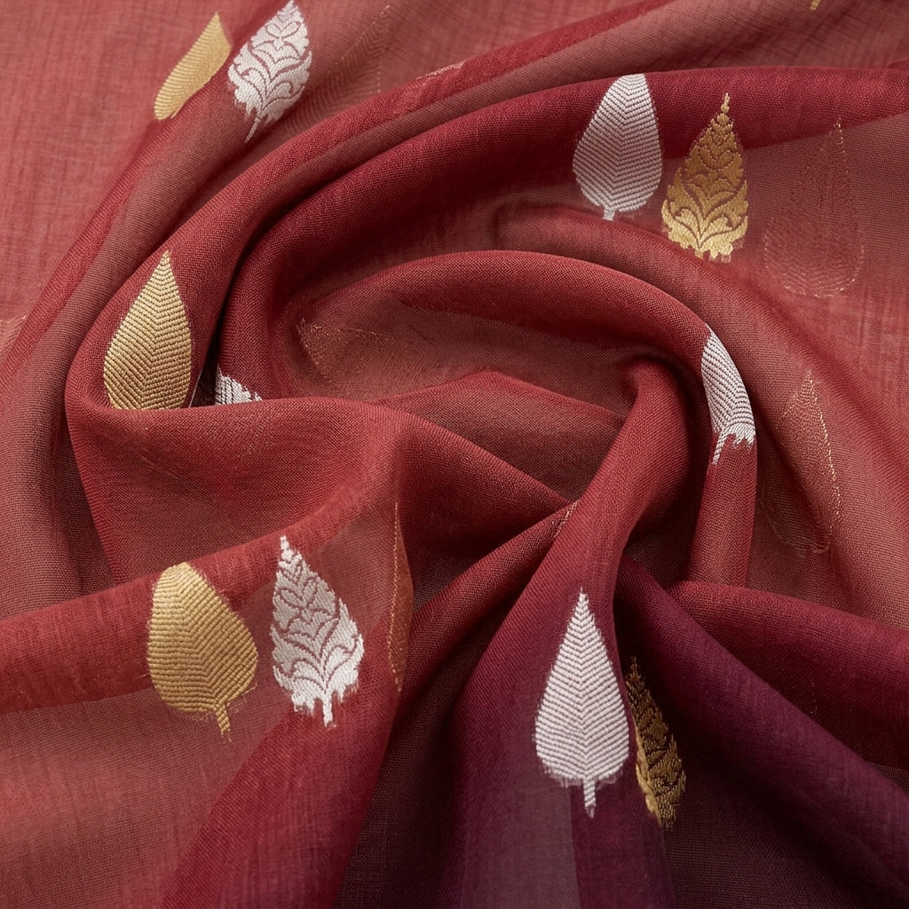 Swirled Pink Zari Chanderi Fabric Showing Drape