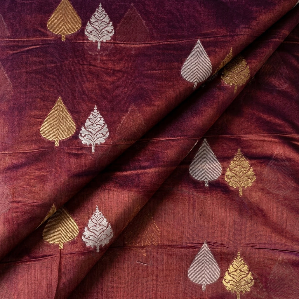 Folded Pink Zari Chanderi Fabric