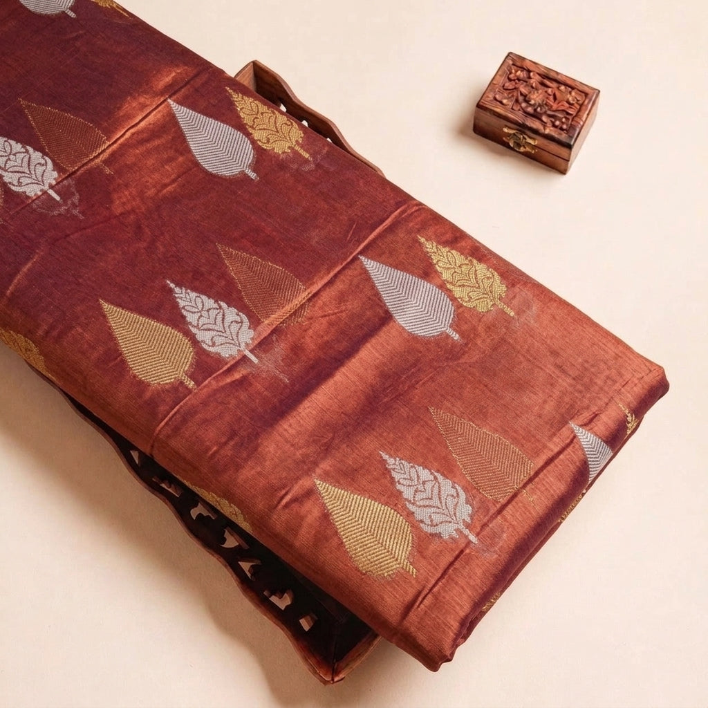 Folded Pink Zari Chanderi Fabric Highlighting Texture
