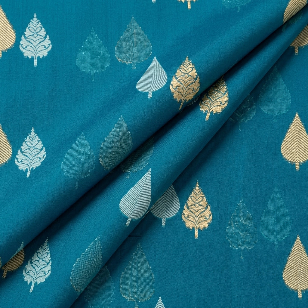 Folded Blue Zari Chanderi Fabric