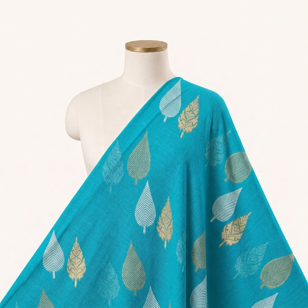 Blue Zari Chanderi Fabric Draped as a saree