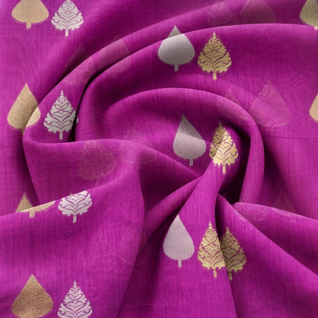 Swirled Pink Zari Chanderi Fabric Showing Drape