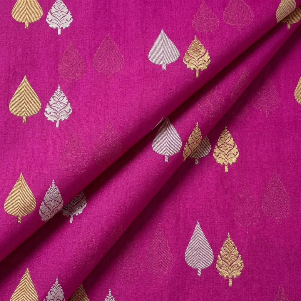 Folded Pink Zari Chanderi Fabric
