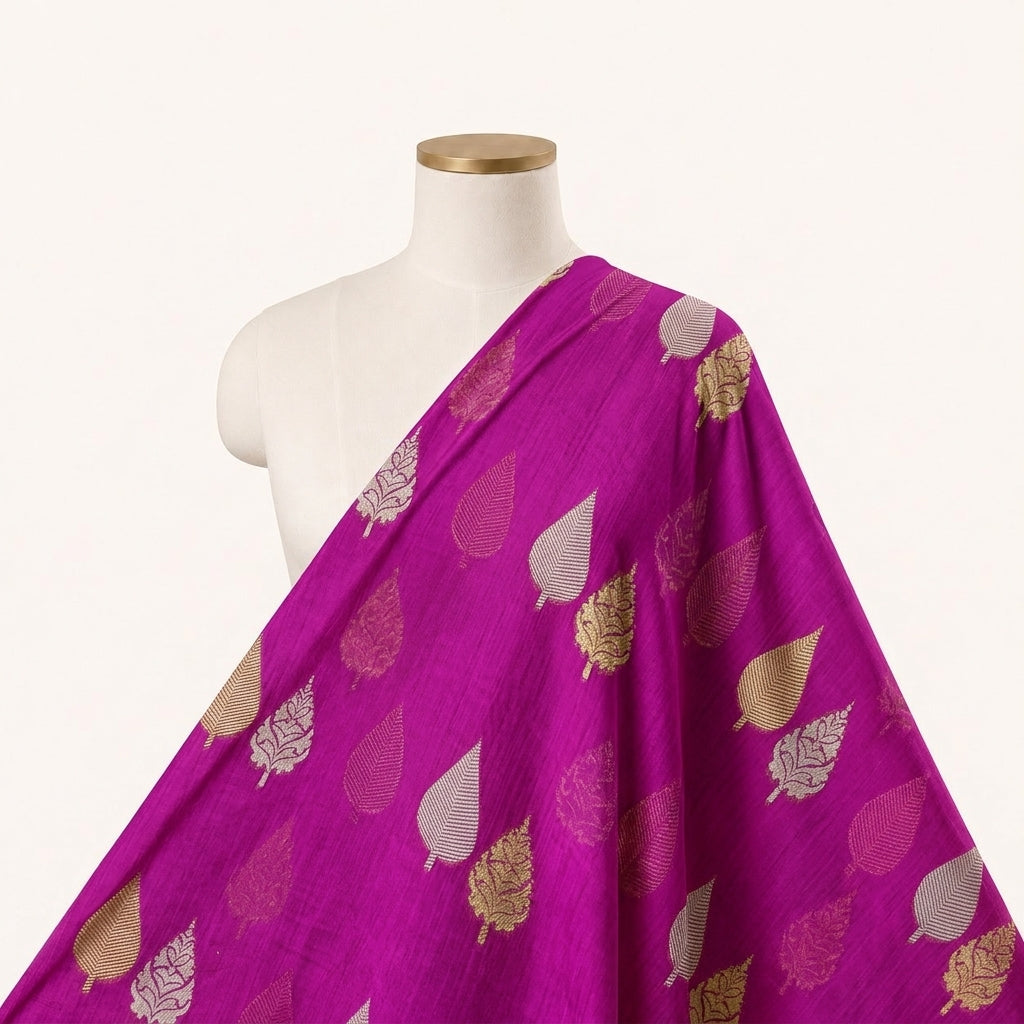 Pink Zari Chanderi Fabric Draped as a saree