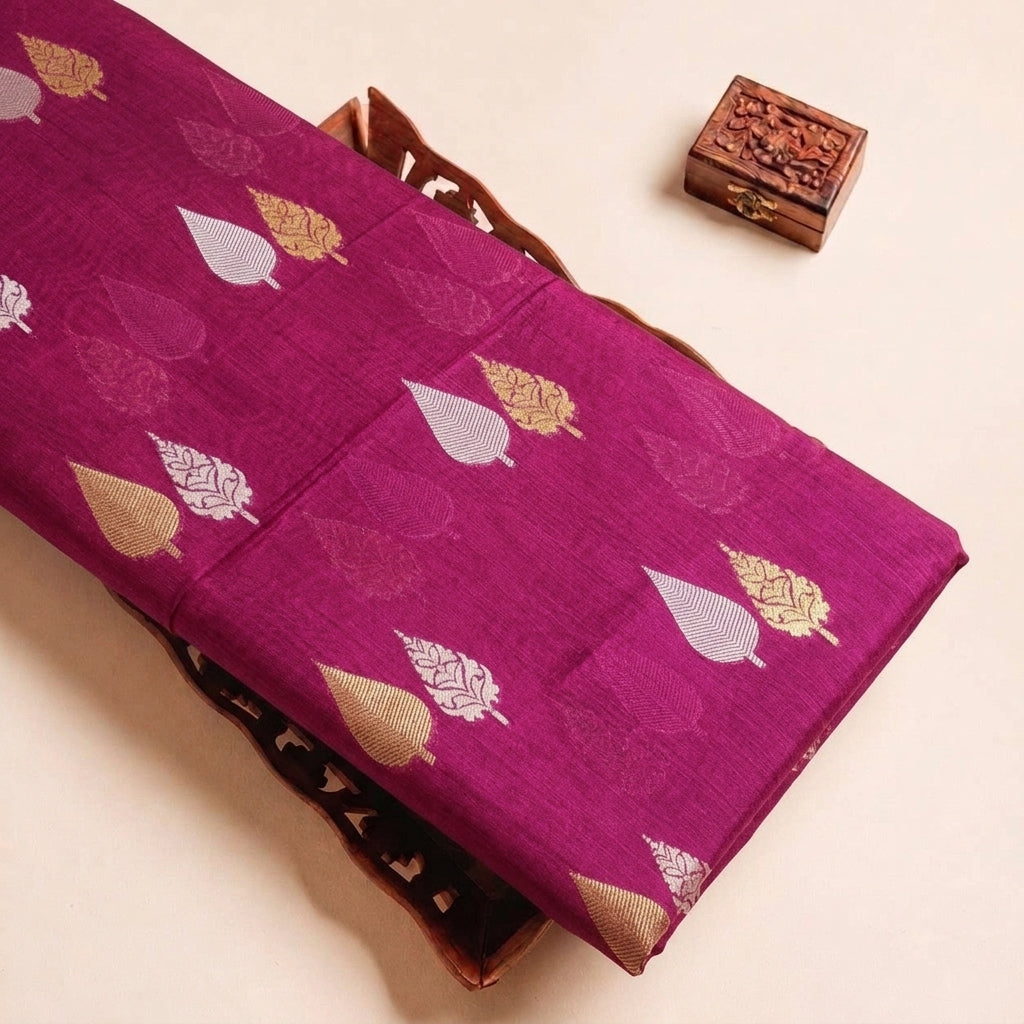 Pink Zari Chanderi Fabric, folded