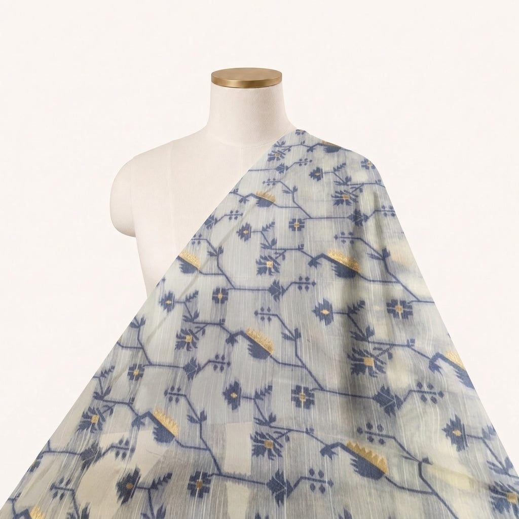 Cream Floral Chanderi Fabric Draped as a saree