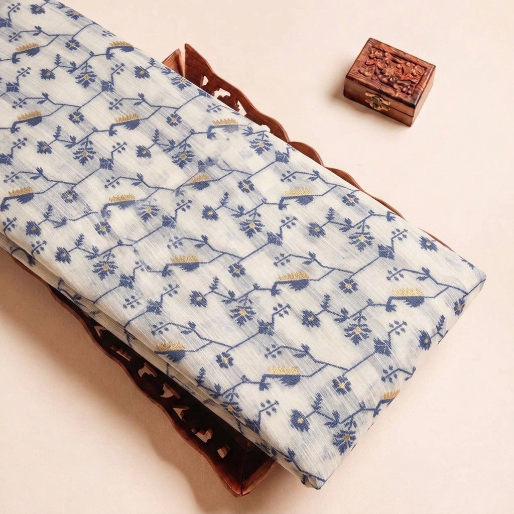 Folded Cream Floral Chanderi Fabric Highlighting Zari and Texture
