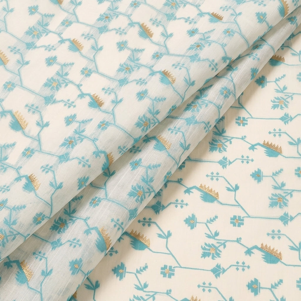 Folded White Floral Chanderi Fabric