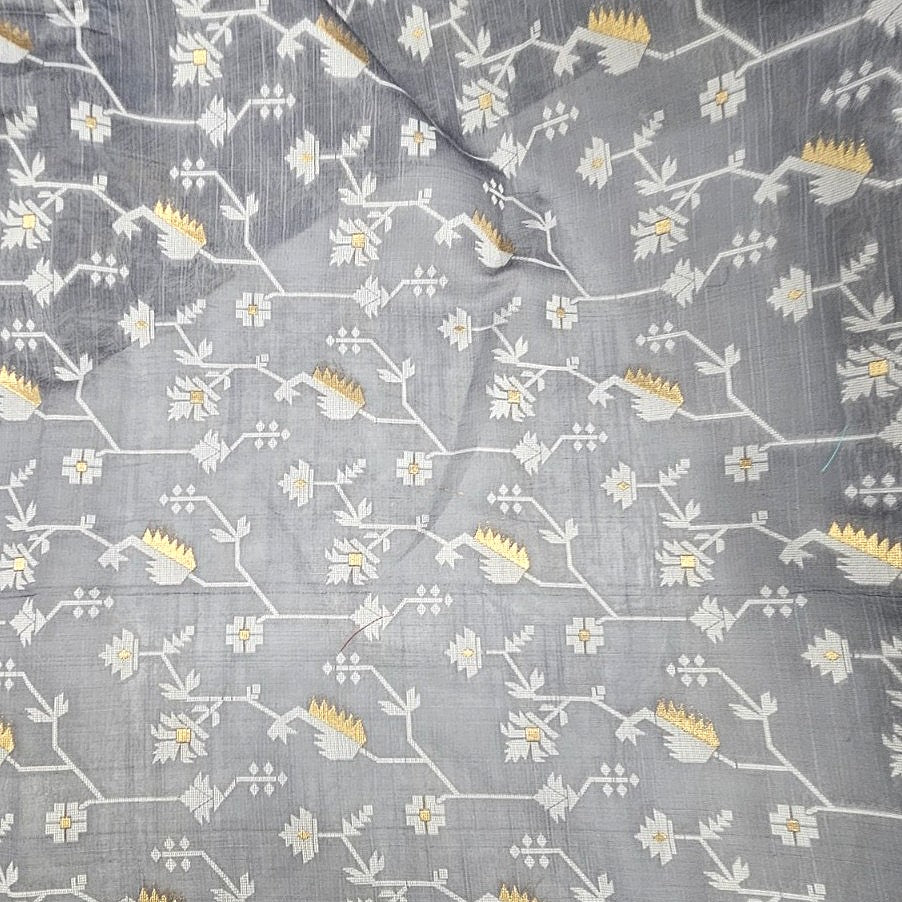 Grey Chanderi Fabric, laid flat