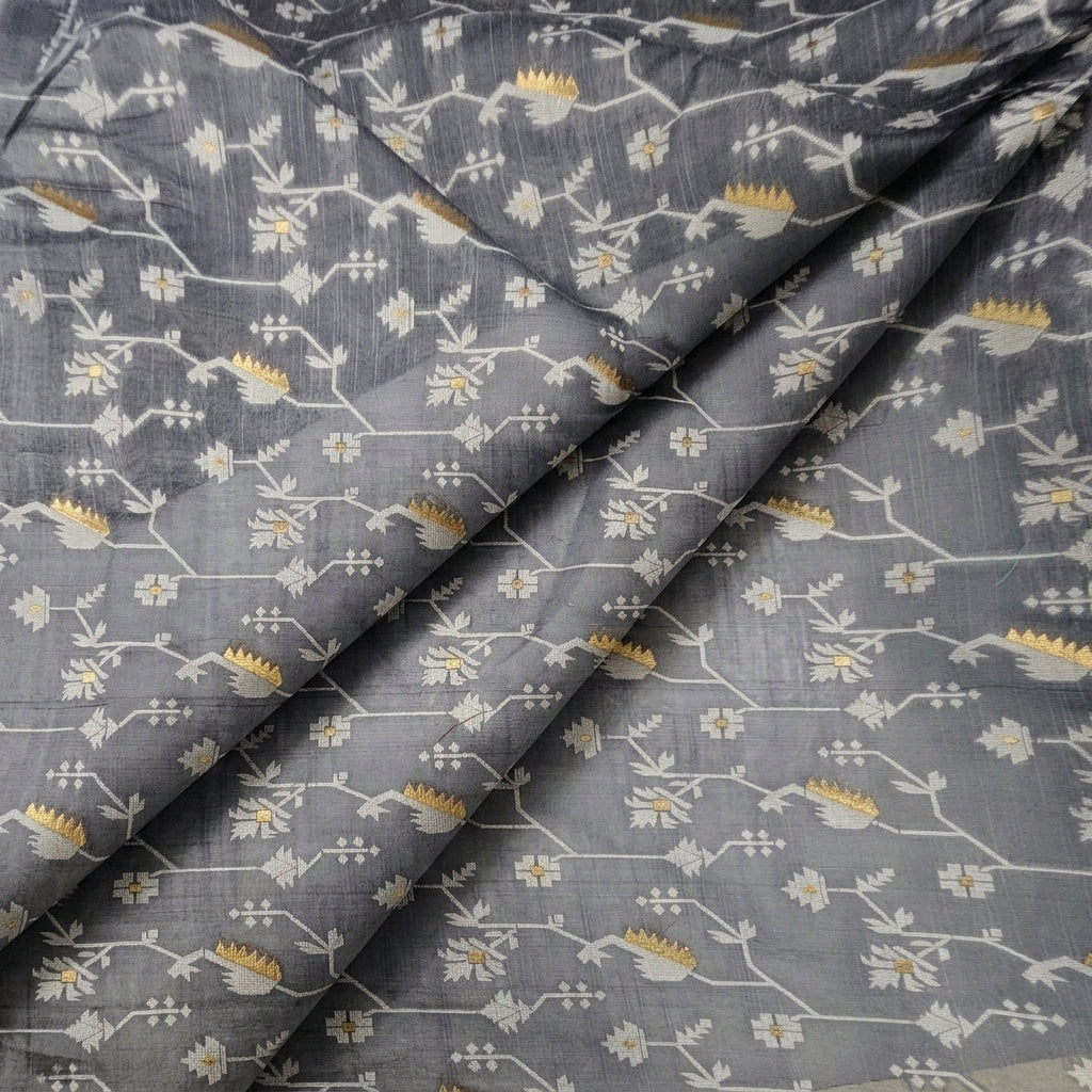 Folded Grey Floral Chanderi Fabric