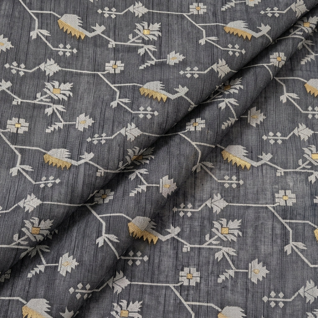 Folded Black Floral Chanderi Fabric