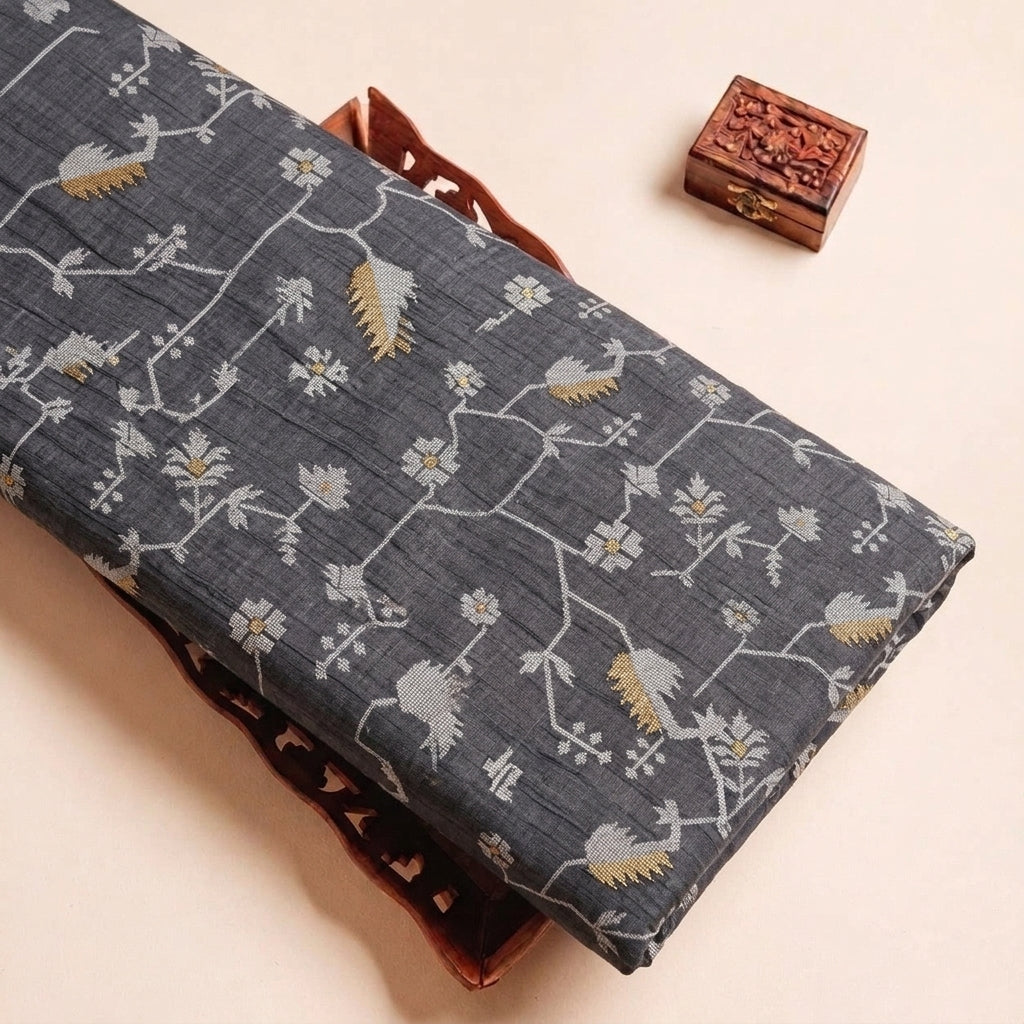 Black Chanderi Fabric, folded