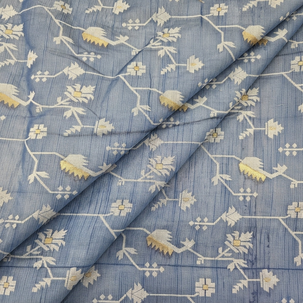 Folded Blue Floral Chanderi Fabric
