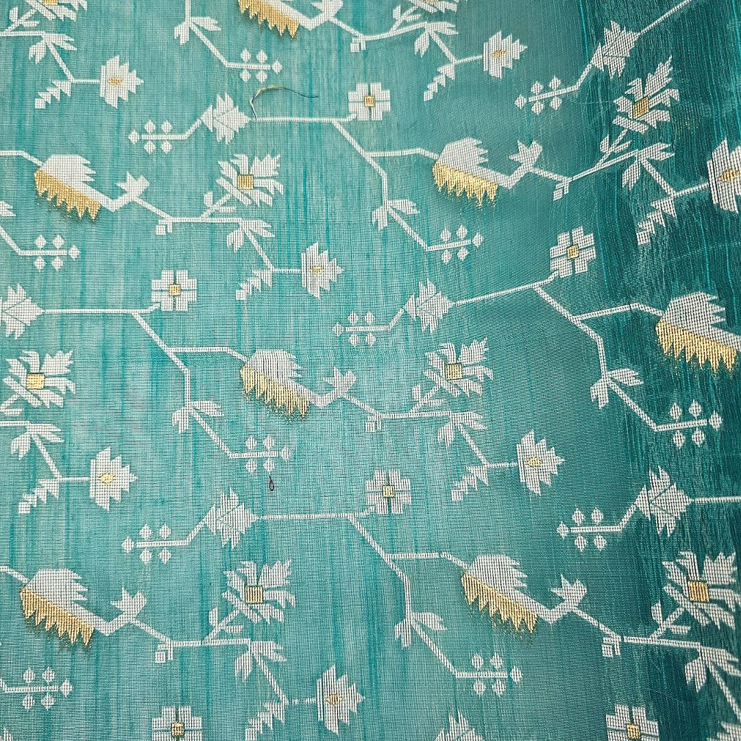 Green Chanderi Fabric, laid flat