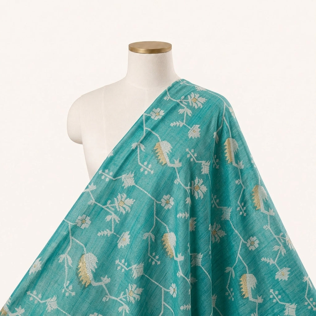Green Chanderi Fabric Draped as a saree