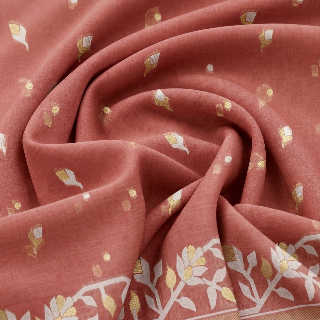 Swirled Maroon Zari Chanderi Fabric Showing Drape