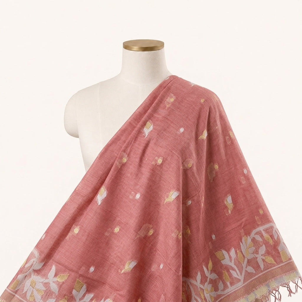 Maroon Zari Chanderi Fabric Draped as a saree
