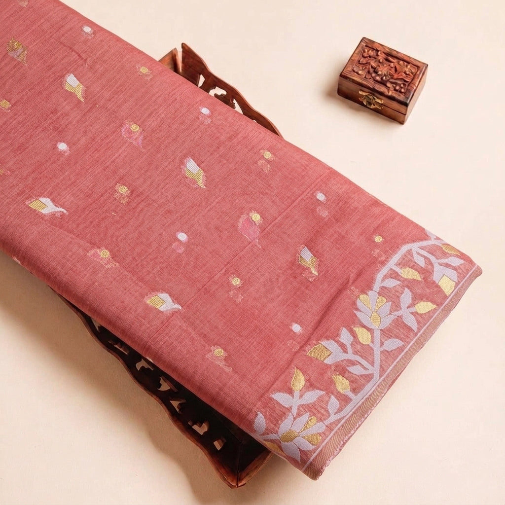 Maroon Zari Chanderi Fabric, folded