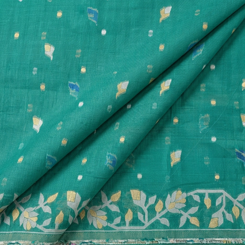 Green Zari Chanderi Fabric, folded