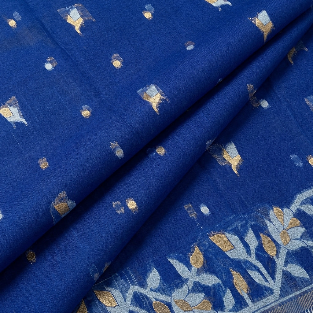 Folded Blue Zari Chanderi Fabric
