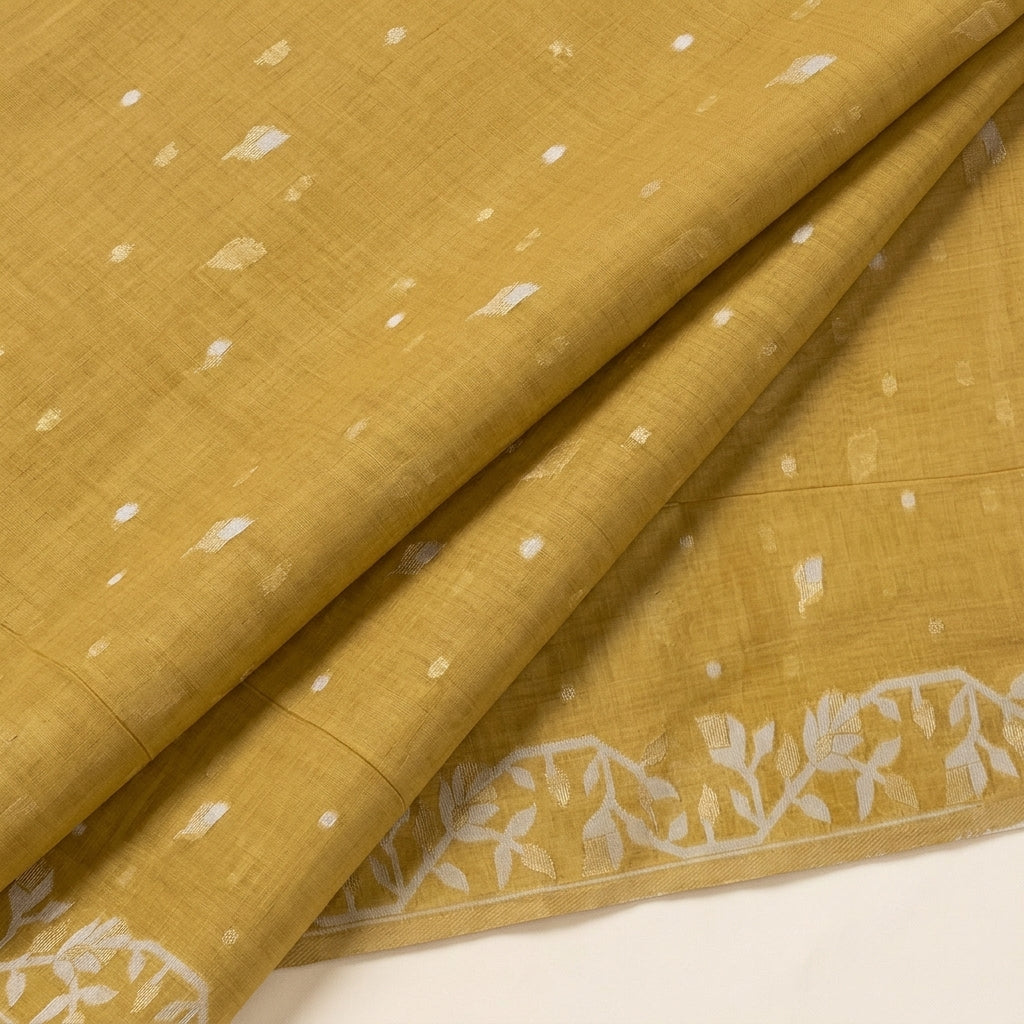 Folded Mustard Yellow Zari Chanderi Fabric