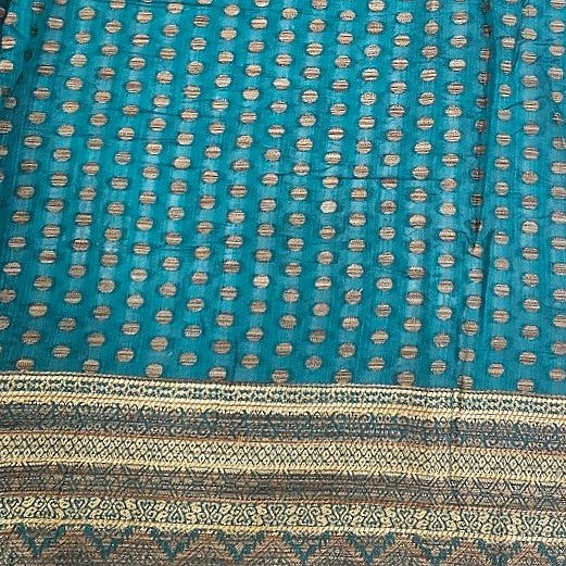 Green Butta Chanderi Fabric, laid flat