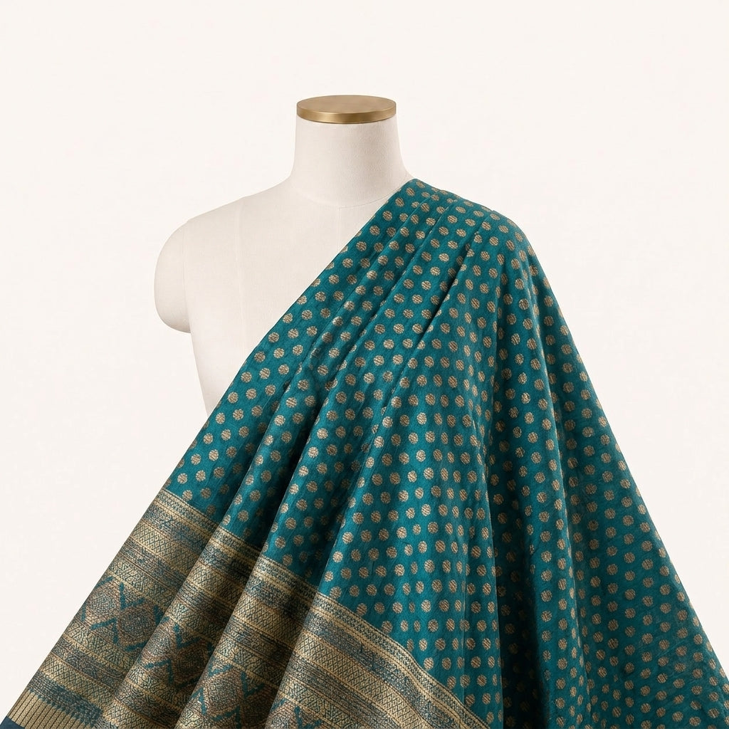 Green Butta Chanderi Fabric Draped as a saree