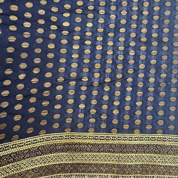 Blue Butta Chanderi Fabric, laid flat